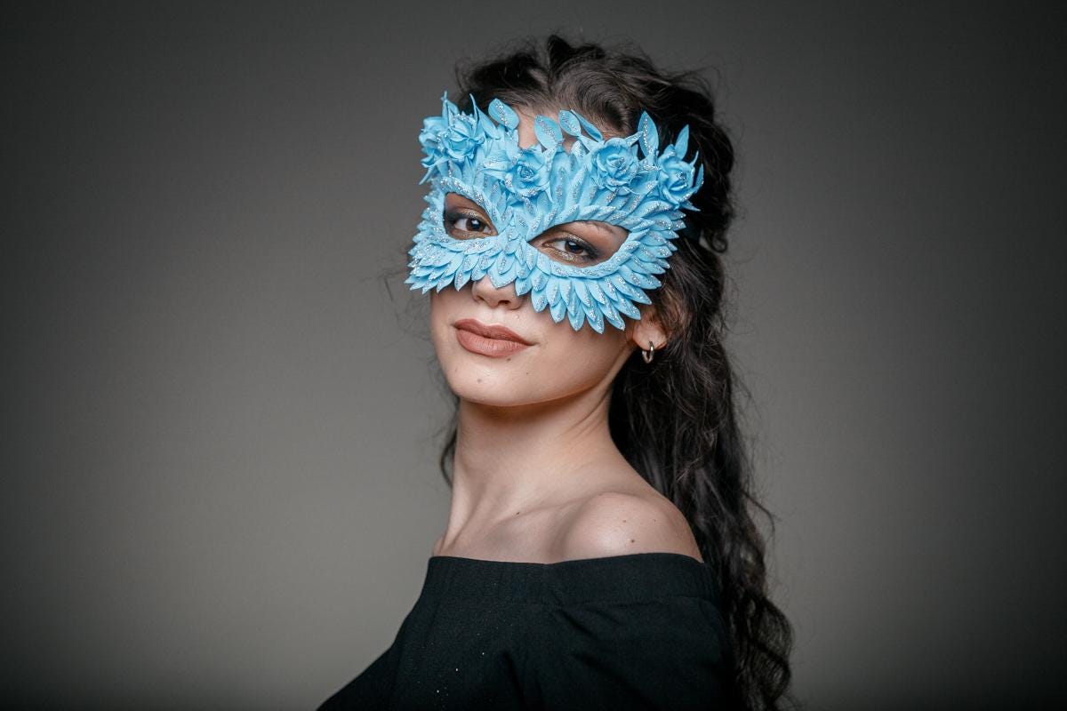 Blue Masquerade Mask: Roses, Scales & Glitter - Fairy Cosplay