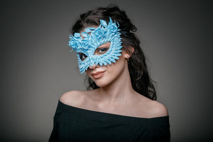 Blue Masquerade Mask: Roses, Scales & Glitter - Fairy Cosplay