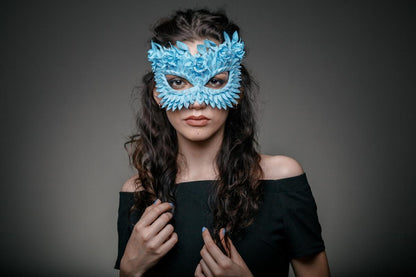 Blue Masquerade Mask: Roses, Scales & Glitter - Fairy Cosplay