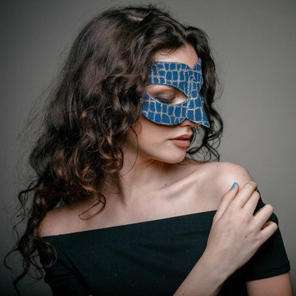 Blue masquerade mask and silver glitter for man or woman