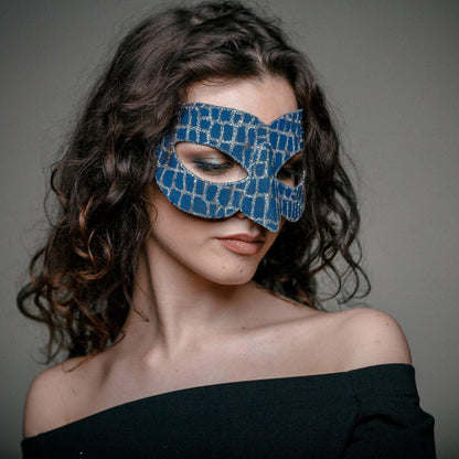 Blue masquerade mask and silver glitter for man or woman