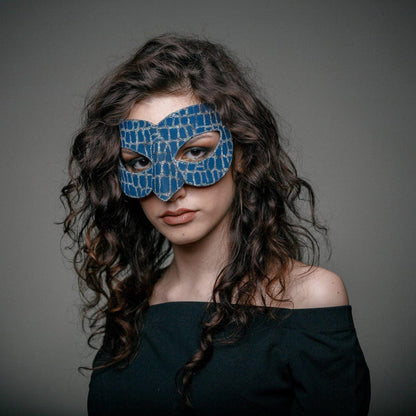 Blue masquerade mask and silver glitter for man or woman