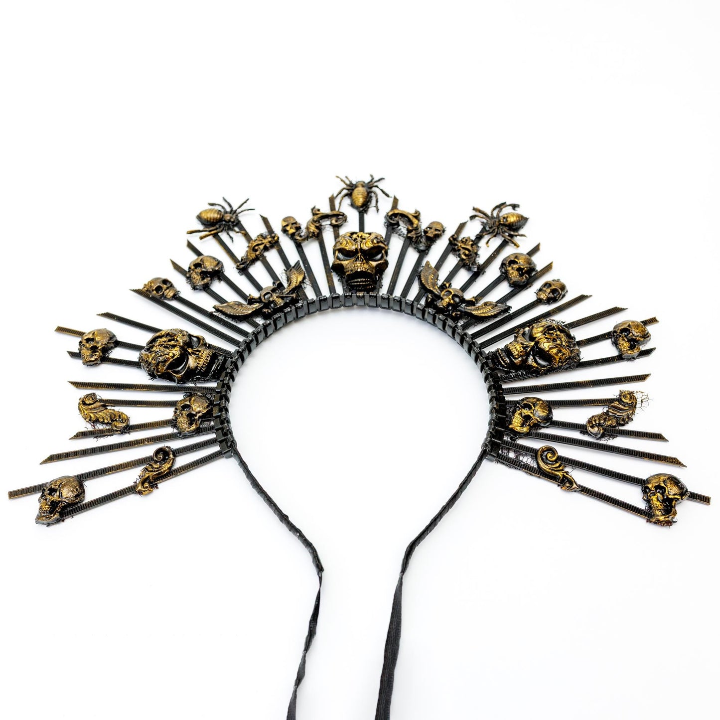 Gothic Skull Crown Headband: Black & Gold Halloween Party Halo