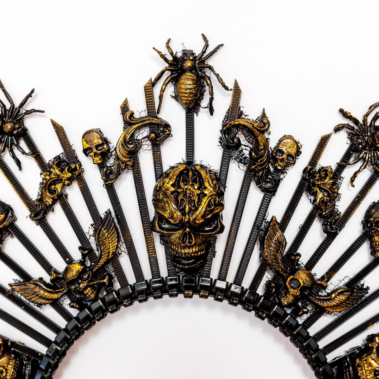 Gothic Skull Crown Headband: Black & Gold Halloween Party Halo
