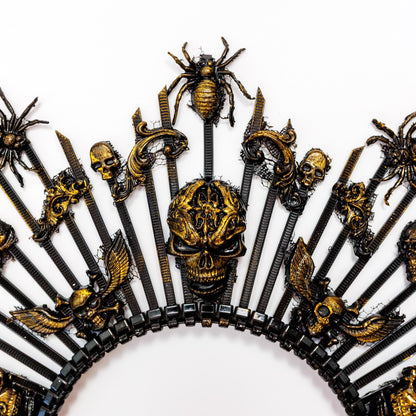 Gothic Skull Crown Headband: Black & Gold Halloween Party Halo