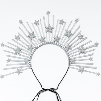 Silver Star Crown Headpiece: Glitter Halo Tiara, Celestial Cosplay