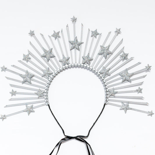 Silver Star Crown Headpiece: Glitter Halo Tiara, Celestial Cosplay