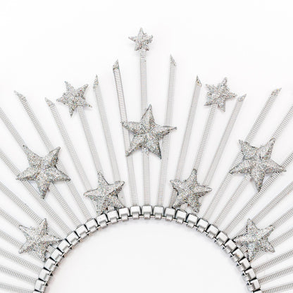 Silver Star Crown Headpiece: Glitter Halo Tiara, Celestial Cosplay
