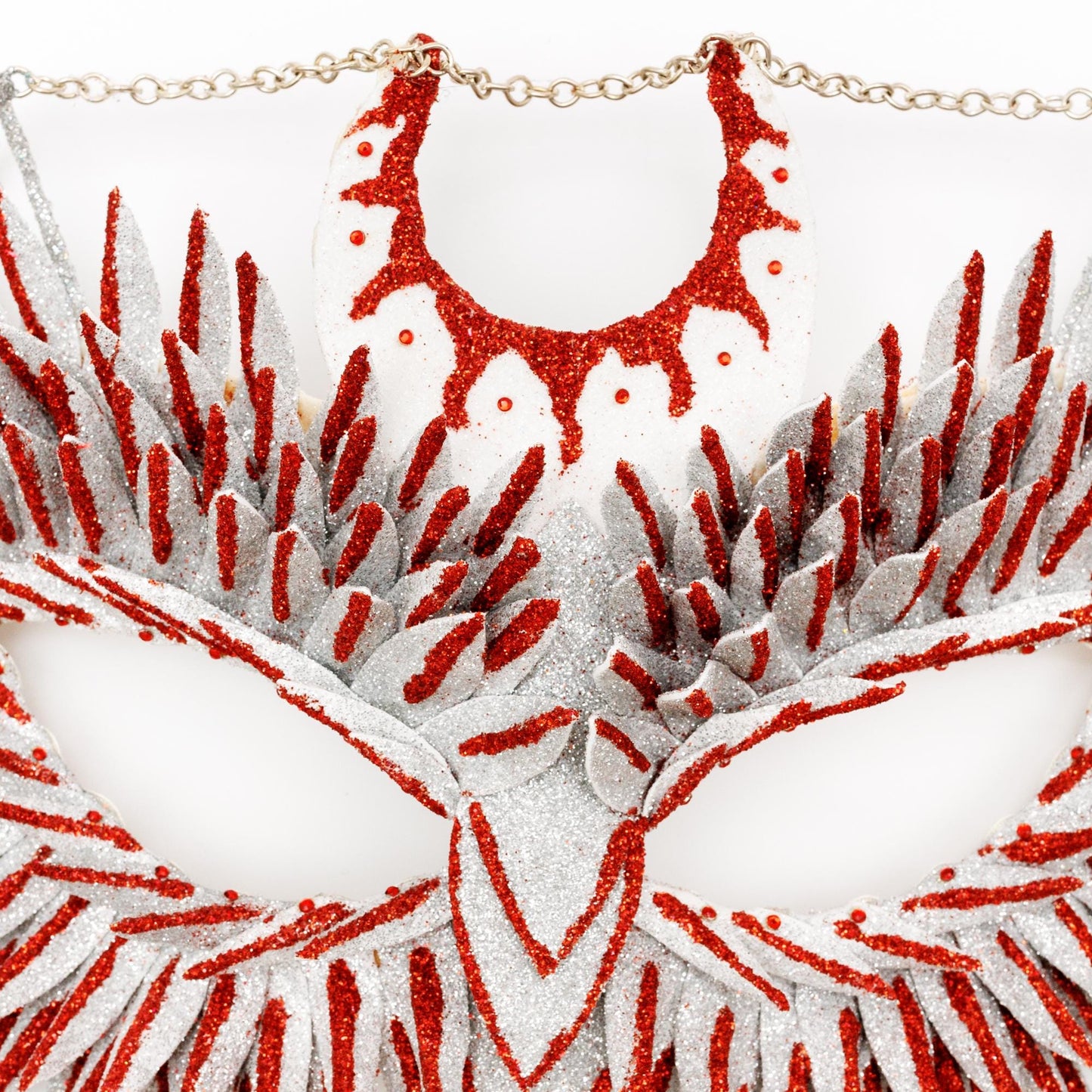 Masquerade mask Owl blood moon with chain, red rhinestones for Halloween, party.