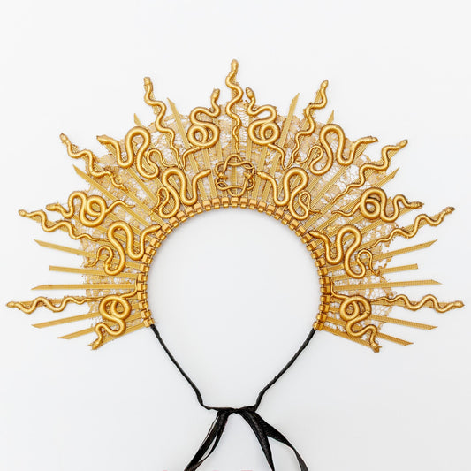 Gold Medusa Crown Headpiece: Celestial Goddess Costume Tiara