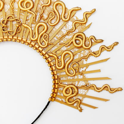 Gold Medusa Crown Headpiece: Celestial Goddess Costume Tiara
