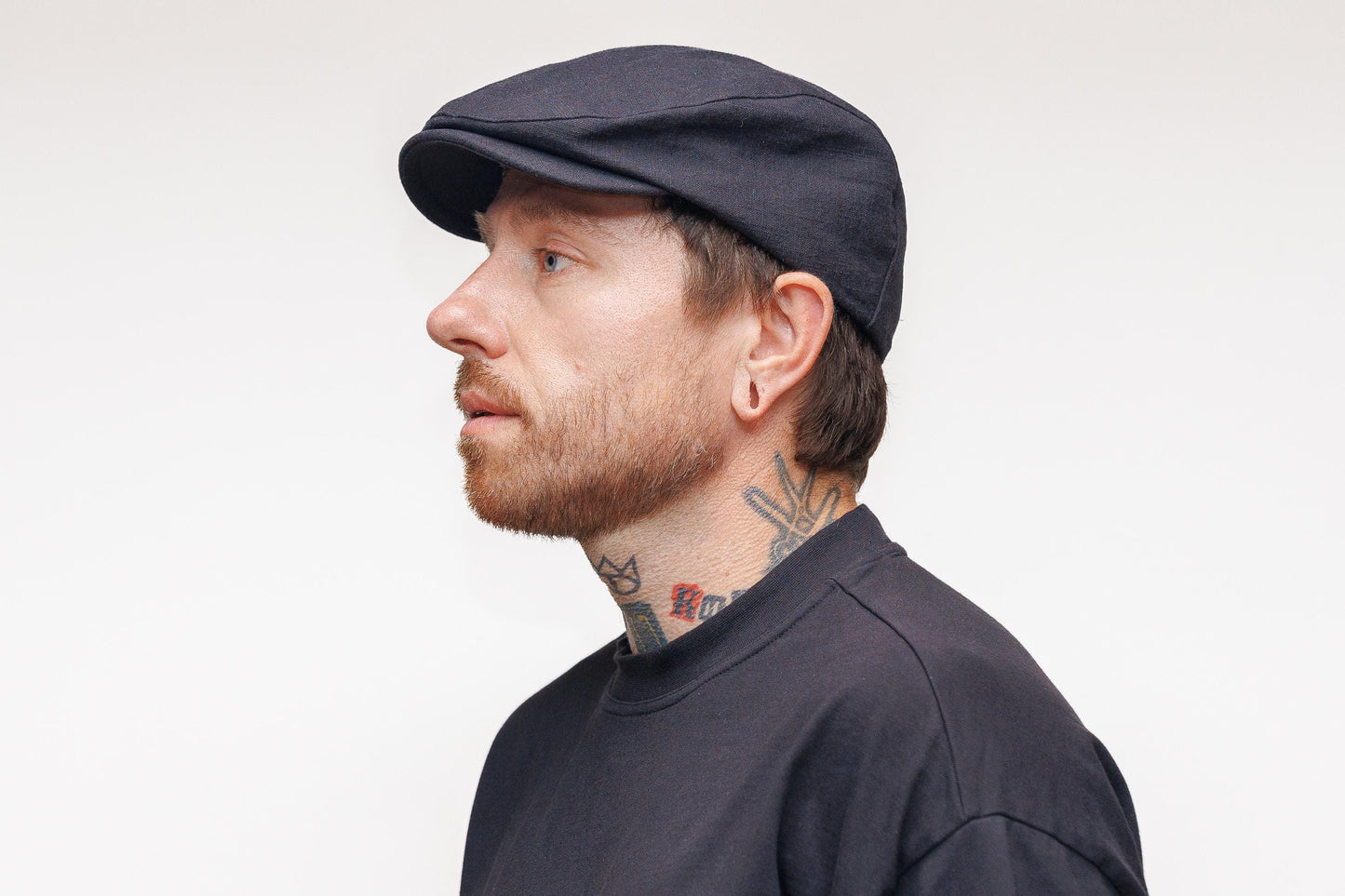 Black Linen Cotton Flat Cap – Classic Newsboy Ivy Hat for Everyday Style