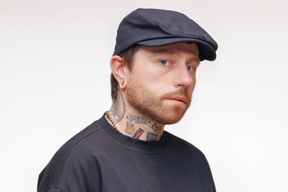 Black Linen Cotton Flat Cap – Classic Newsboy Ivy Hat for Everyday Style