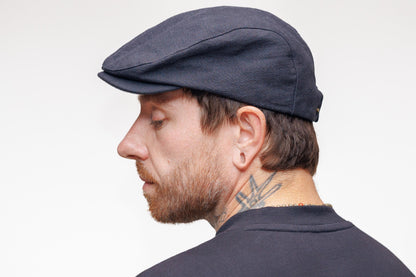 Black Linen Cotton Flat Cap – Classic Newsboy Ivy Hat for Everyday Style