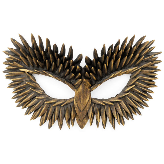 Feather Masquerade Owl Mask: Black and Gold Mask.