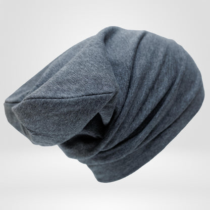 Slouchy Cotton Beanie Hat for woman and man: Grey Double Layer, S-M