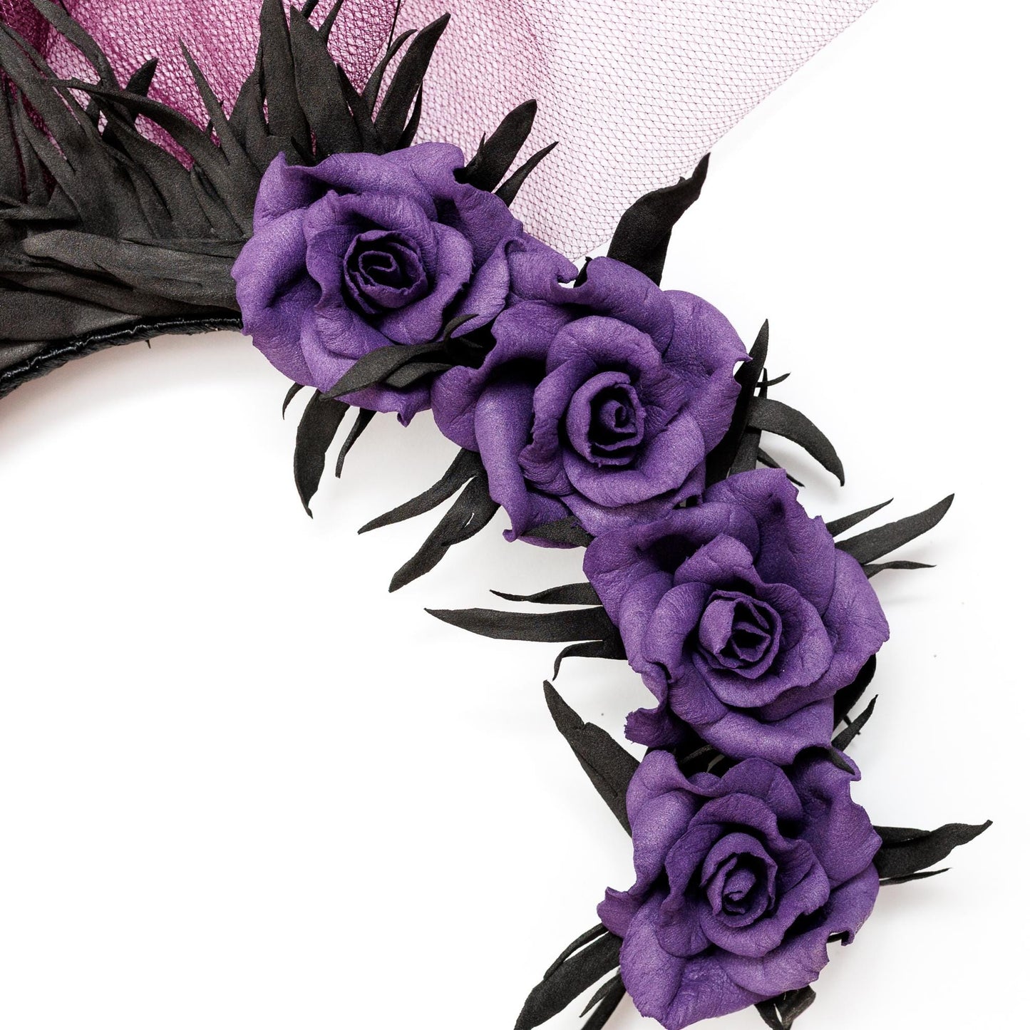 Purple bat and roses fascinator headband. Halloween crown. Gothic headpiece.
