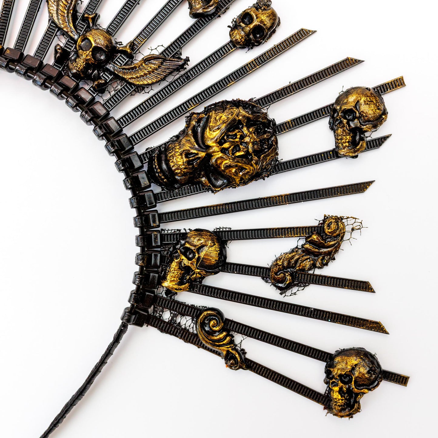 Gothic Skull Crown Headband: Black & Gold Halloween Party Halo