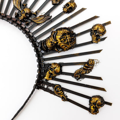 Gothic Skull Crown Headband: Black & Gold Halloween Party Halo