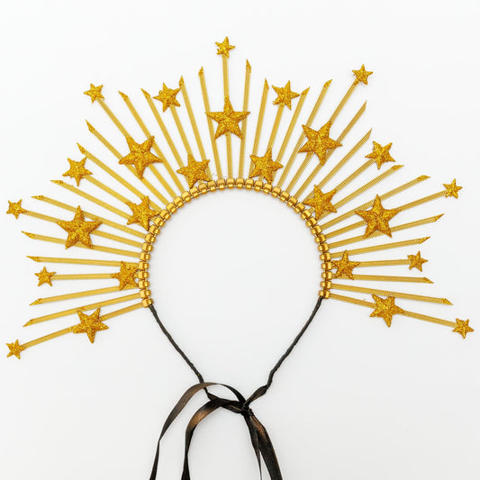 Gold Star Crown Headpiece: Glitter Halo Tiara, Goddess Costume