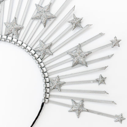 Silver Star Crown Headpiece: Glitter Halo Tiara, Celestial Cosplay