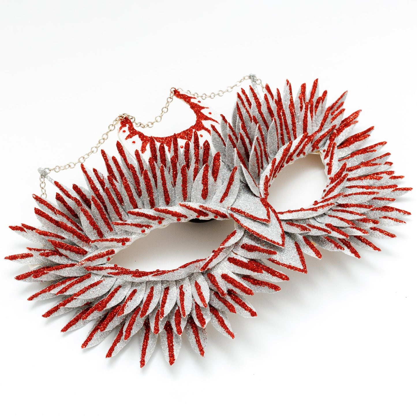 Masquerade mask Owl blood moon with chain, red rhinestones for Halloween, party.