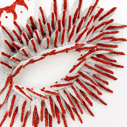 Masquerade mask Owl blood moon with chain, red rhinestones for Halloween, party.