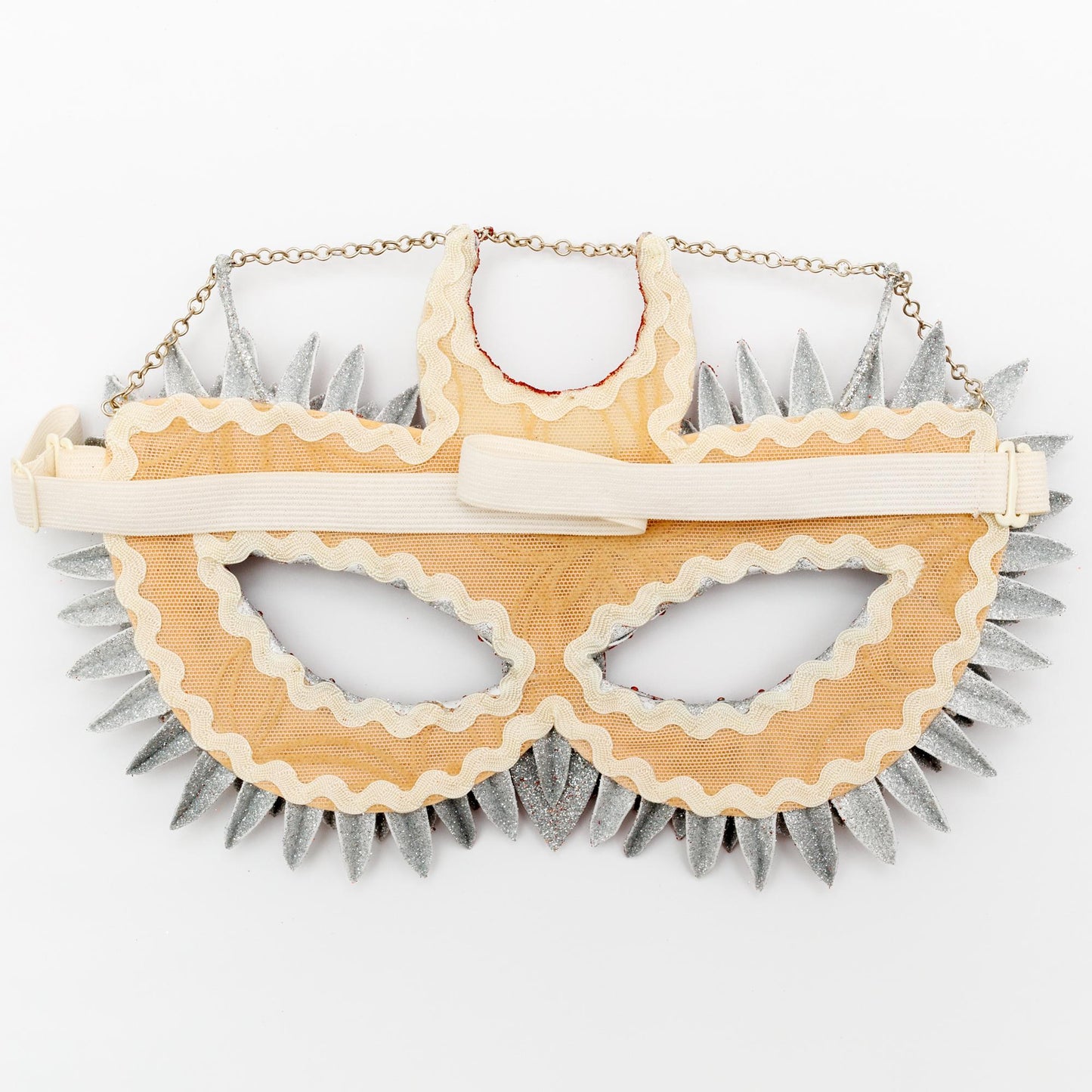 Masquerade mask Owl blood moon with chain, red rhinestones for Halloween, party.