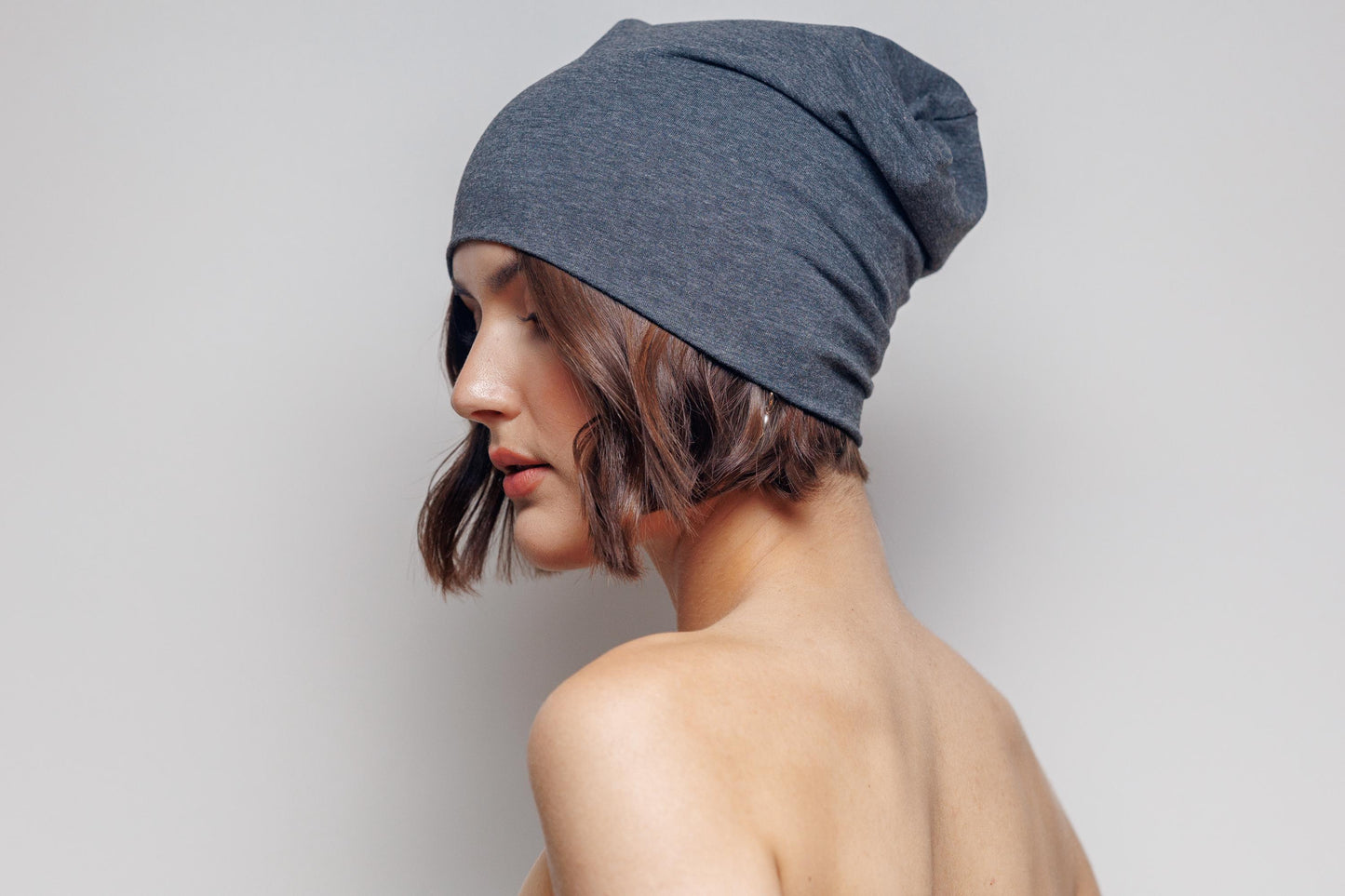 Gray Cotton Slouchy Beanie: 2-Layer Cancer Cap.