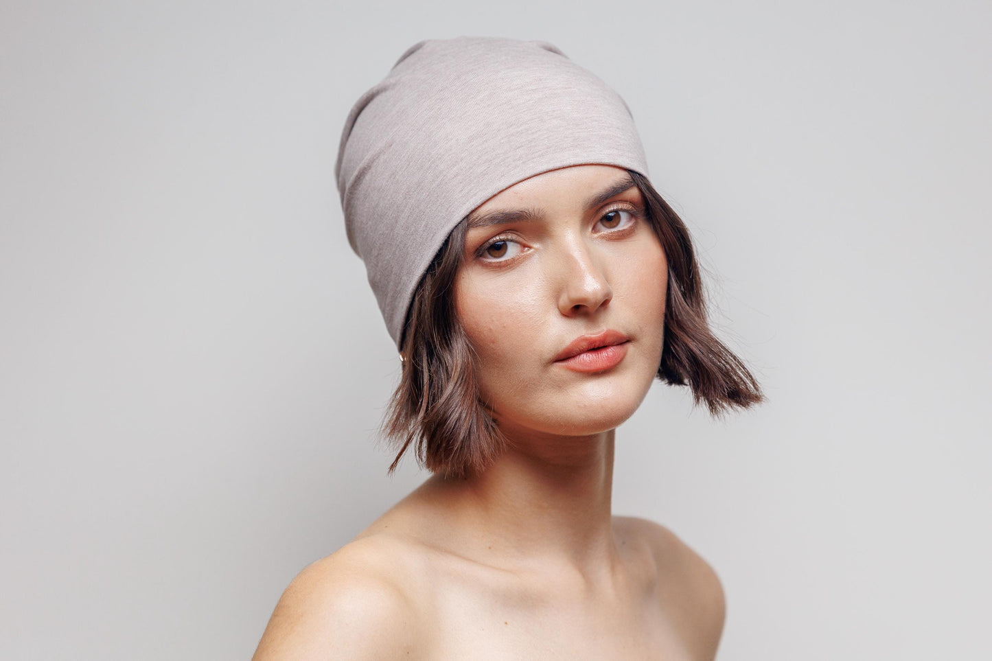 Slouchy Cotton Beanie: Double Layer Cancer Cap - Beige
