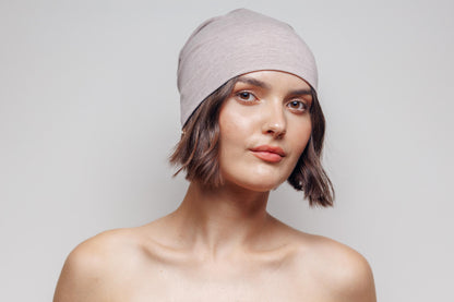 Slouchy Cotton Beanie: Double Layer Cancer Cap - Beige