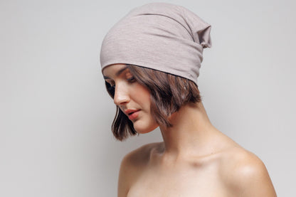 Cotton beanie hat. Alopecia cap. Slouchy beanie 2 layer. Size S-M.