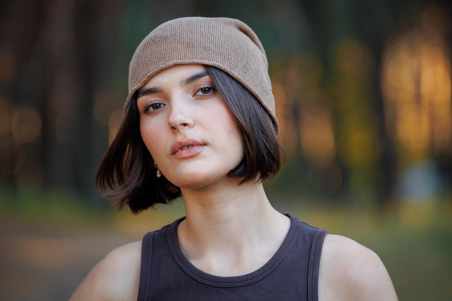 Brown Linen Knit Beanie: Slouchy Summer Cap