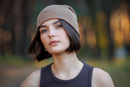 Brown Linen Knit Beanie: Slouchy Summer Cap