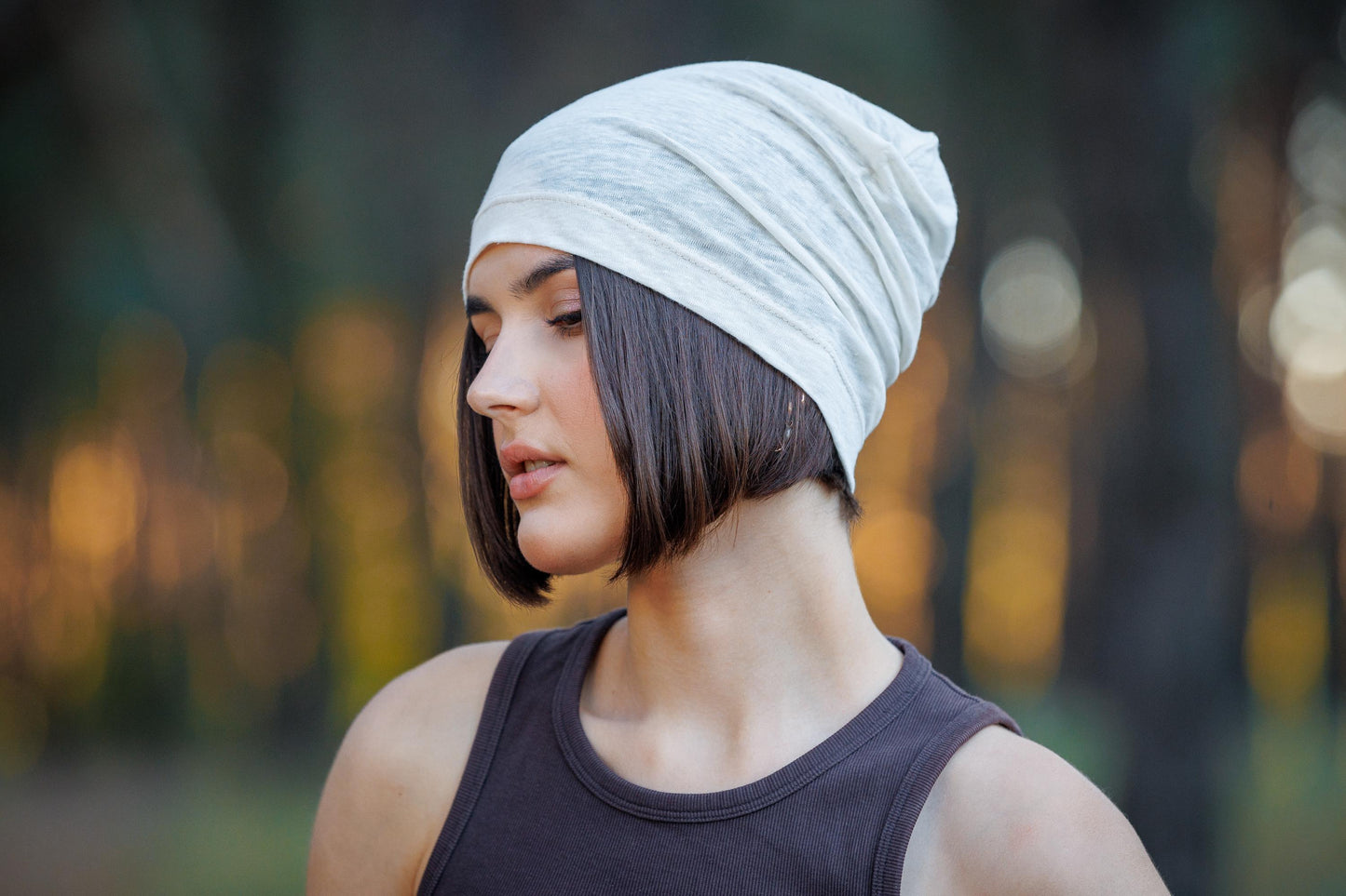 Ivory Linen Beanie Hat: Lightweight Breathable Chemo Cap S-M