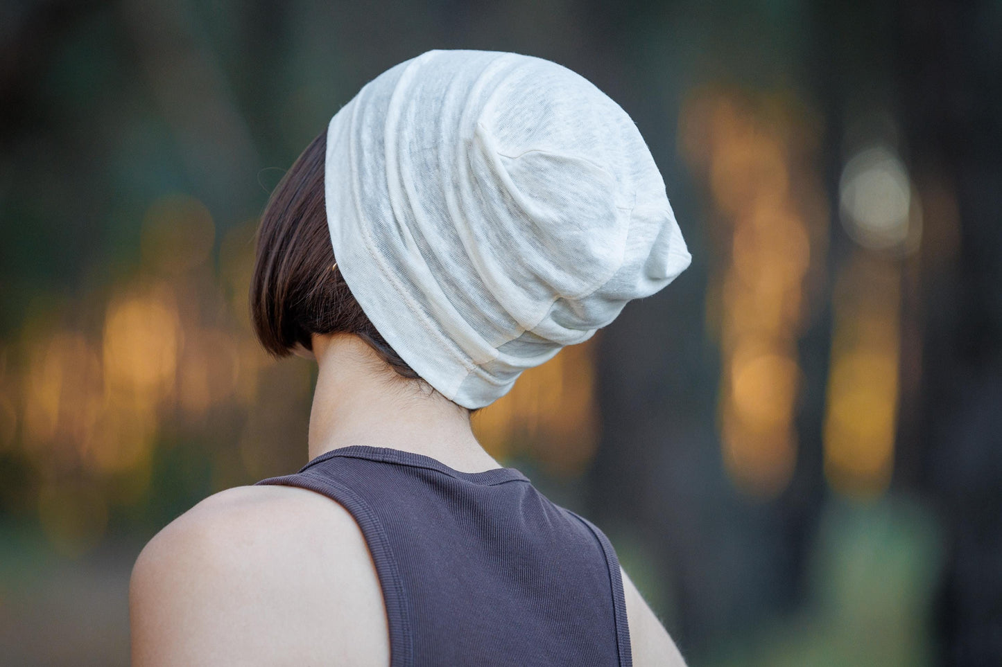 Ivory Linen Beanie Hat: Lightweight Breathable Chemo Cap S-M