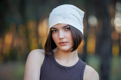 Ivory Linen Beanie Hat: Lightweight Breathable Chemo Cap S-M