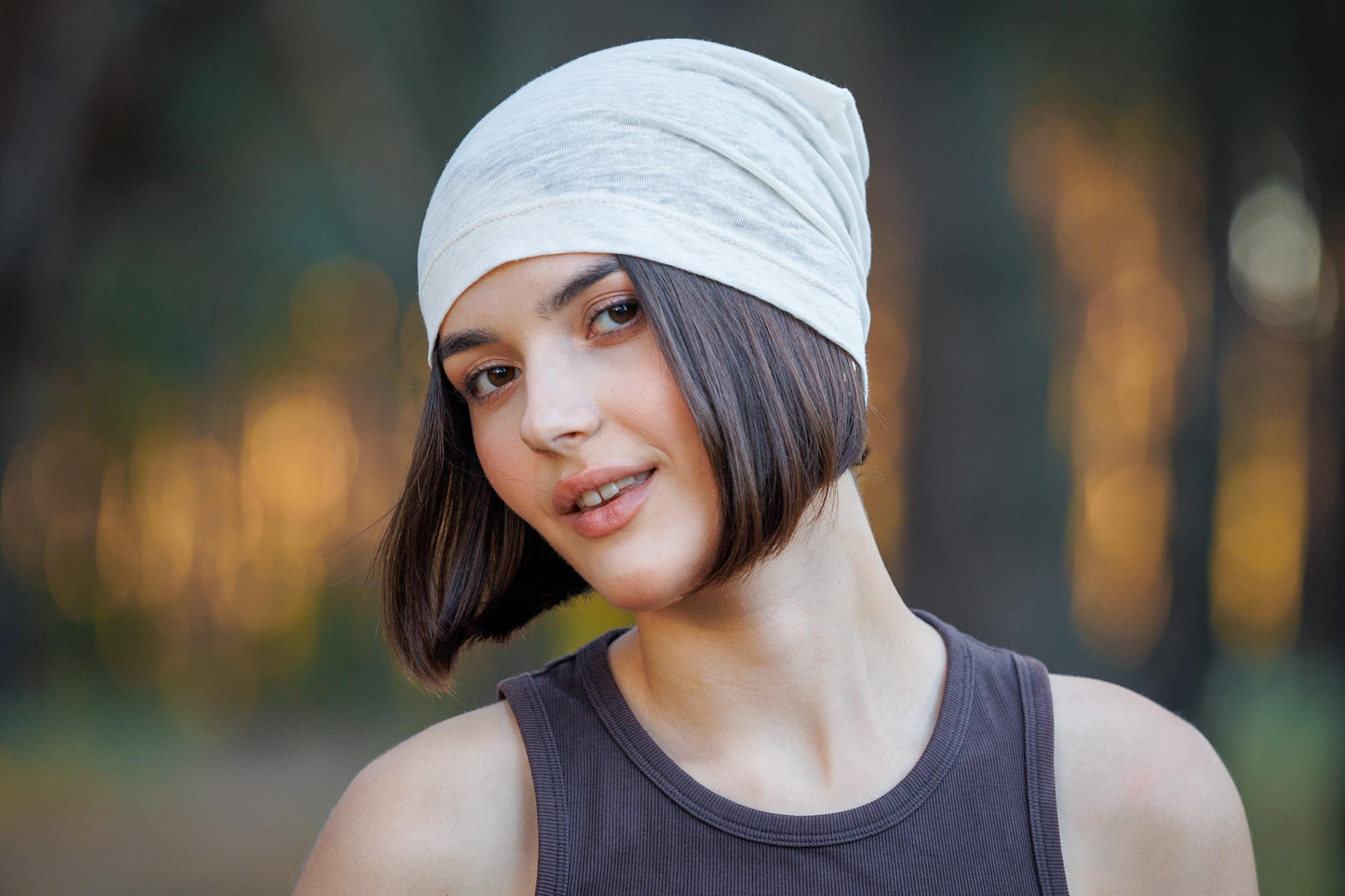 Ivory Linen Beanie Hat: Lightweight Breathable Chemo Cap S-M