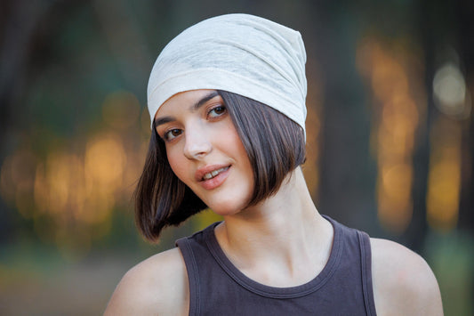 Ivory Linen Beanie Hat: Lightweight Breathable Chemo Cap S-M
