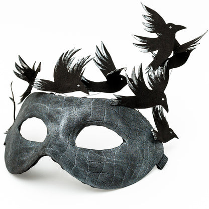 Raven Masquerade Mask: Gothic Witch Costume with Flying Birds