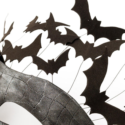 Bat Fantasy masquerade mask with flying bats. Black Party Mask for man and woman