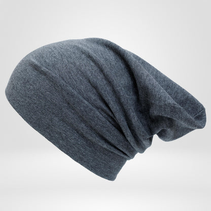 Slouchy Cotton Beanie Hat for woman and man: Grey Double Layer, S-M