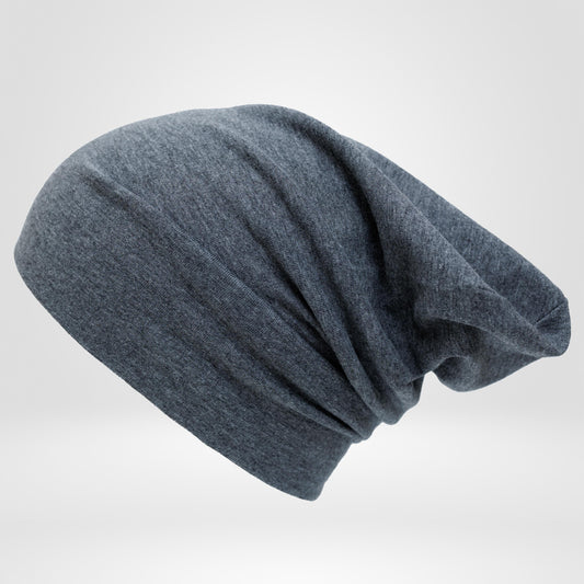 Slouchy Cotton Beanie Hat for woman and man: Grey Double Layer, S-M