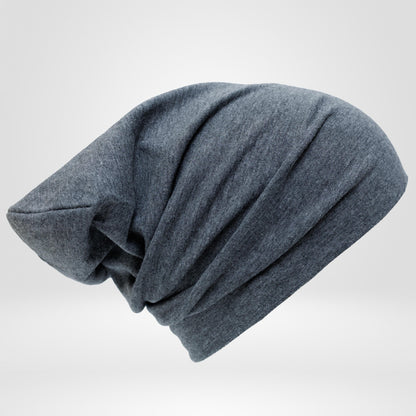 Slouchy Cotton Beanie Hat for woman and man: Grey Double Layer, S-M