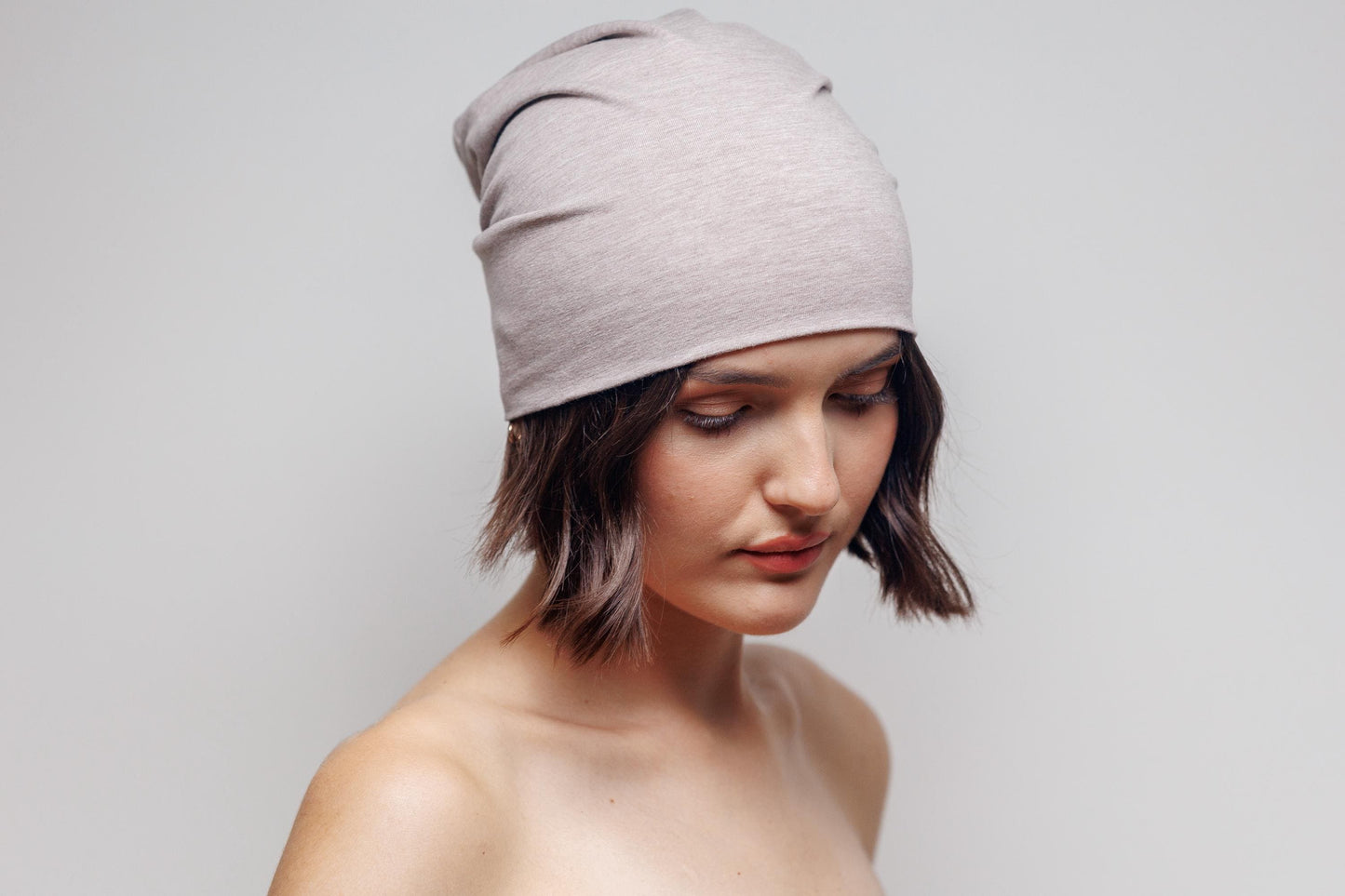 Slouchy Cotton Beanie: Double Layer Cancer Cap - Beige