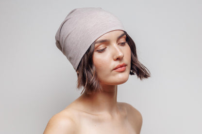 Slouchy Cotton Beanie: Double Layer Cancer Cap - Beige