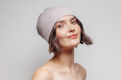 Slouchy Cotton Beanie: Double Layer Cancer Cap - Beige