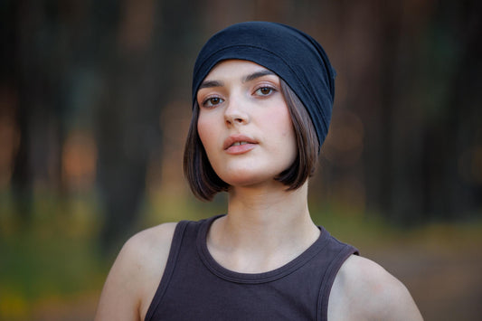 Black Linen Beanie: Breathable Chemo Cap Handmade, Italian Jersey Size S-M