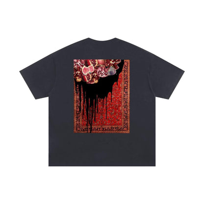 Oversized Black Cotton T-Shirt: Pomegranate Art Print, Unisex Streetwear