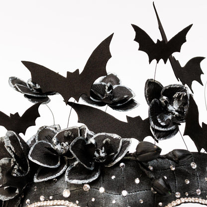 Black Bat Masquerade Mask for woman: Gothic Witch Costume, Textured Finish, Rhinestones.